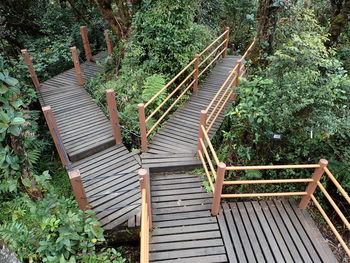 Empty wooden footbridge in forest