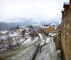 Snow covered mountain range