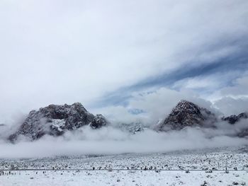 Snow covered field against sky