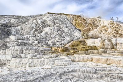 Scenic view of landscape at mammoth hot springs