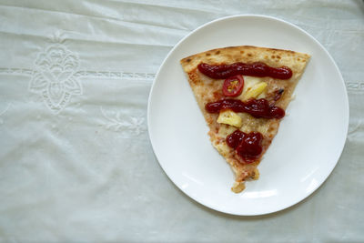 High angle view of breakfast in plate on table