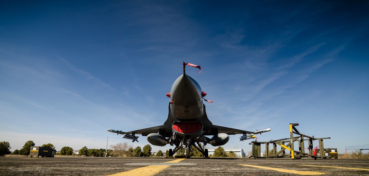 sky, air vehicle, transportation, airplane, mode of transportation, day, airport, nature, airport runway, public transportation, flying, blue, travel, cloud - sky, motion, on the move, outdoors, military, no people, aircraft wing, aerospace industry, plane