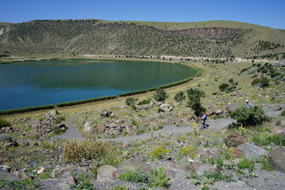 Scenic view of lake against clear sky