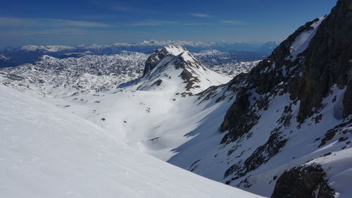 Scenic view of snowcapped mountains against sky