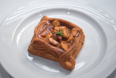 High angle view of breakfast served in plate