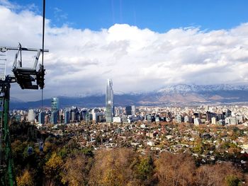 High angle view of buildings in city against sky