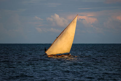 Sailboat on sea against sky