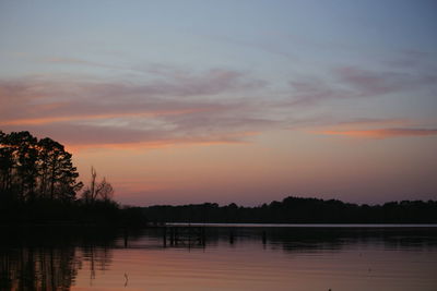 Scenic view of lake against sky during sunset