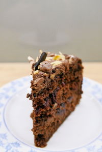 Close-up of cake in plate on table