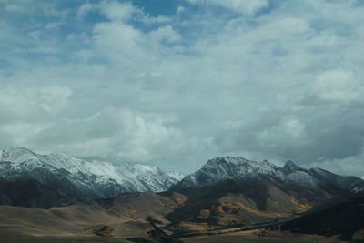 Scenic view of snowcapped mountains against sky