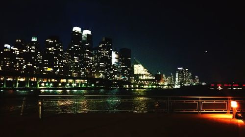 Skyscrapers in city at night