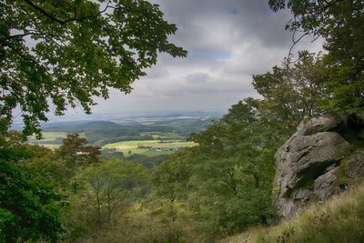 Scenic view of tree mountains against sky