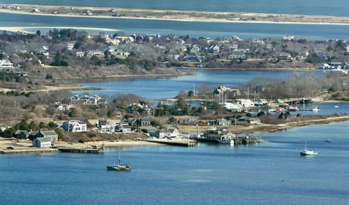 Stage harbor aerial at chatham, cape cod