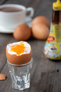 Close-up of breakfast on table