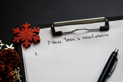 High angle view of pen on table