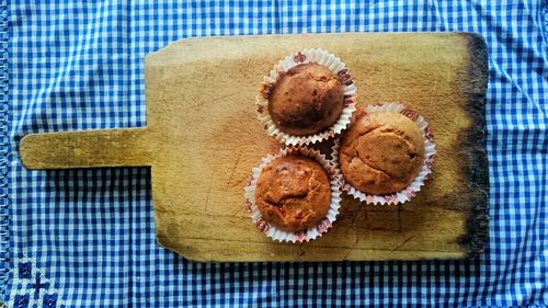 Directly above shot of muffins on cutting board