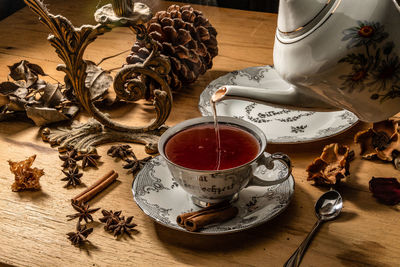 Tea cup on table