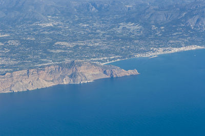 Aerial view of sea and mountains