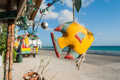 Close-up of a toy hanging on the beach
