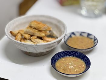 High angle view of food on table