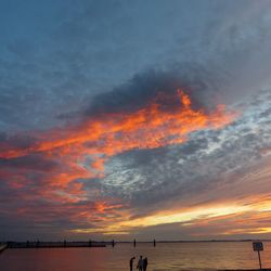 Scenic view of sea against orange sky