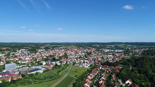 High angle view of town against sky