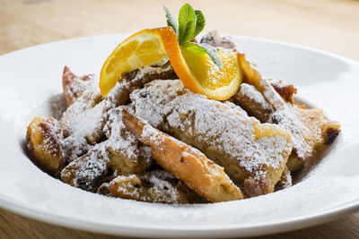 Close-up of dessert served on plate