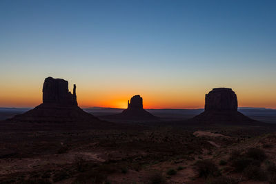 Scenic view of landscape against clear sky during sunset