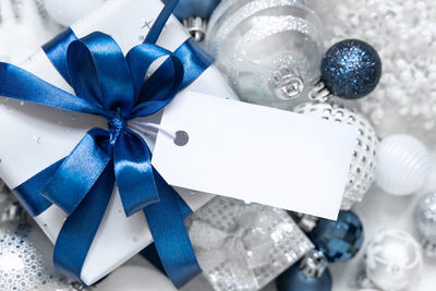 High angle view of christmas decorations on table