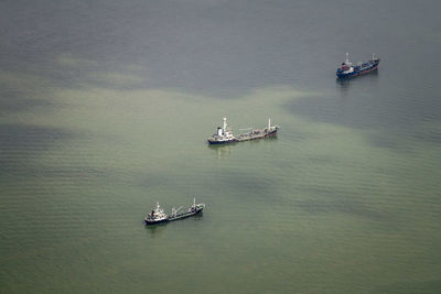 Aerial view of ship sailing in sea