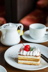 Close-up of dessert in plate on table