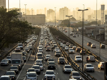 Heavy traffic on the east-west connection, radial leste at morning day, in downtown sao paulo.