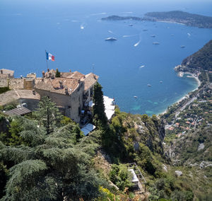 High angle view of buildings and sea