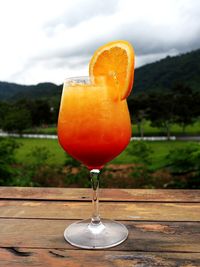 Close-up of wineglass on table