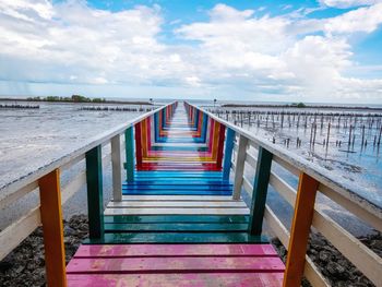 View of pier on beach against sky