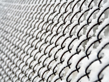 Snow covered mesh. the lattice fence covered with fresh snow.  selective soft focus.