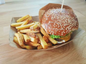 Hamburger on a table