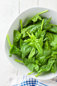 High angle view of salad in bowl on table