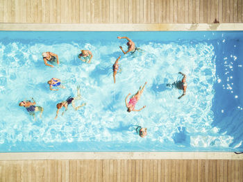 Top view of group of seniors in swimming pool