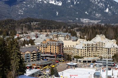 High angle view of townscape and trees in city