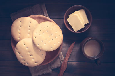 High angle view of breakfast on table
