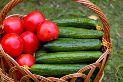 Close-up of tomatoes in basket