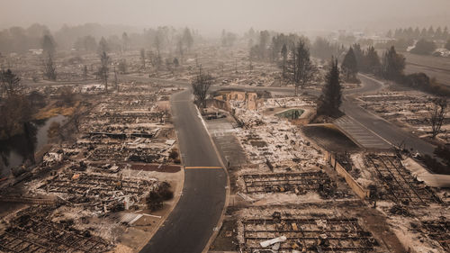 Aerial view of leveled mobile home park after the almeda wildfire in southern oregon talent phoenix 