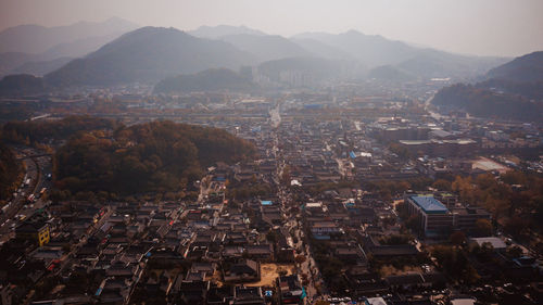 High angle view of cityscape against sky