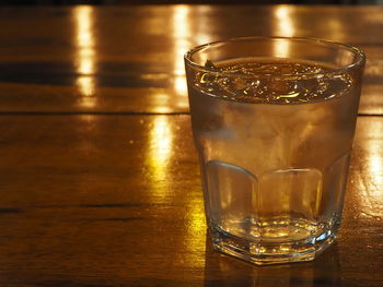 Close-up of beer in glass on table