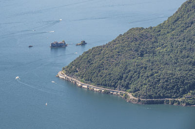 Aerial view of the piedmont coast of lake maggiore with the castles of cannero