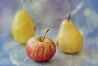 Close-up of apple and pears