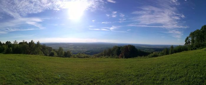 Scenic view of green landscape against sky