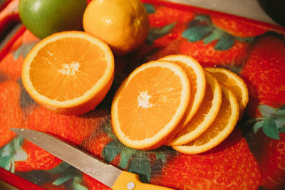 High angle view of oranges on table