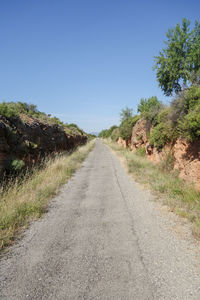 Road amidst trees against clear sky